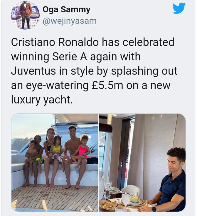 Cristiano Ronaldo celebrating in his £ 5.5million yatch